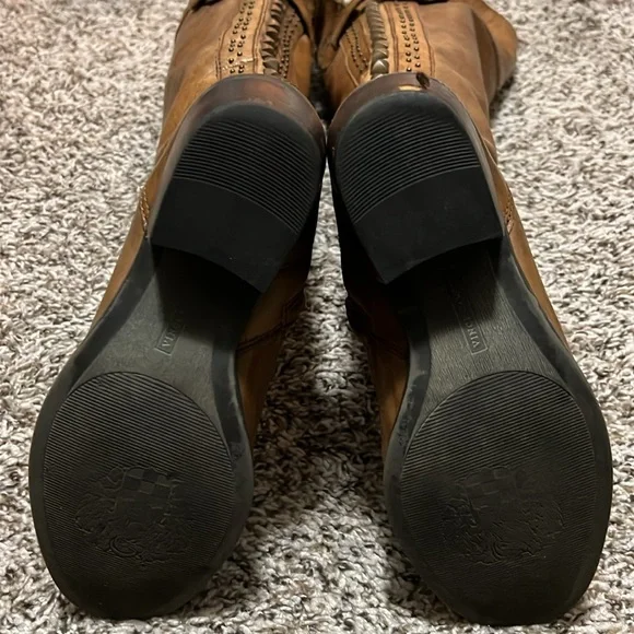 VINCE CAMUTO Knee High Distressed Leather Studded Boots - Picture 9 of 16